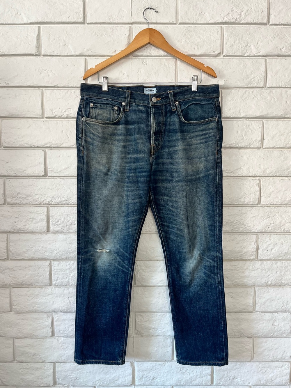 Buck Mason Slim Fit Distressed Jeans 100% Cotton USA Blue Size 34